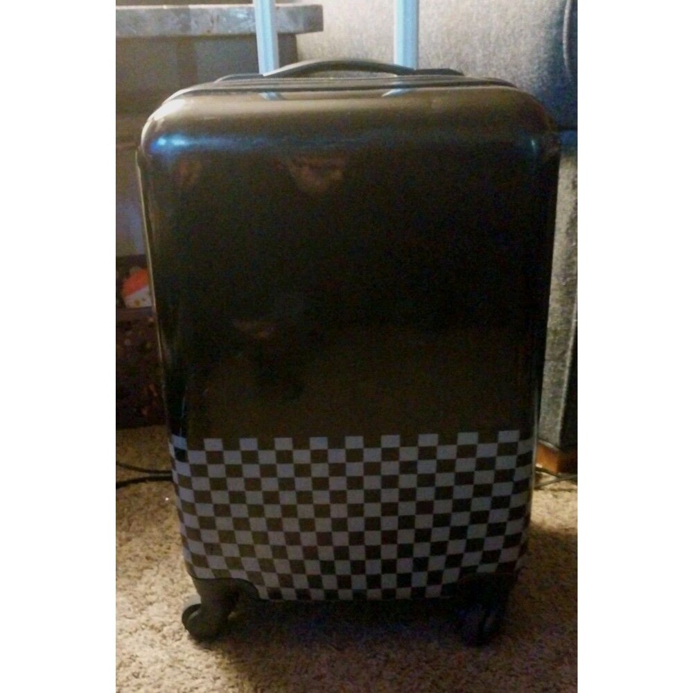 Black & White Checkered Hardshell Rolling Carry-On Spinner Suitcase